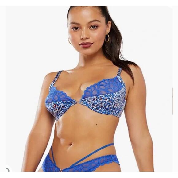 Fenty X Savage Blue Graphics Satin Not Sorry Half Cup Bra Size 32A - Picture 1 of 5
